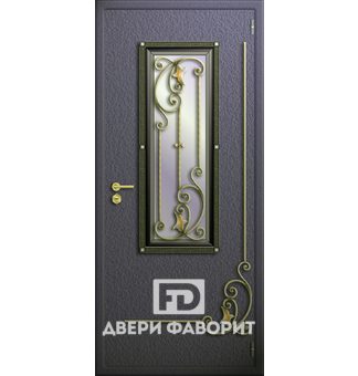дверь одностворчатая с ковкой и стеклопакетом, порошковый окрас