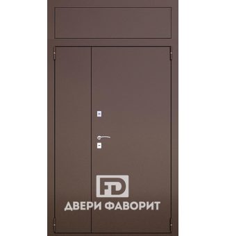 недорогая двустворчатая дверь с верхней вставкой, покрытие цинкогрунт, внутри отделка ламинат