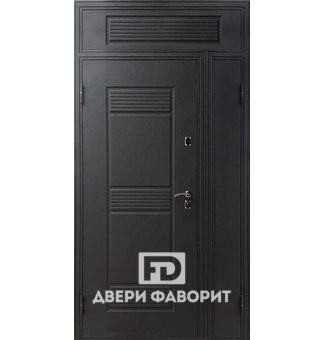 недорогая двустворчатая дверь с верхней вставкой, отделка МДФ
