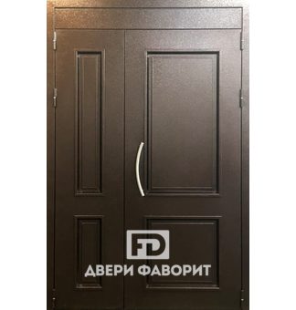 недорогая двустворчатая стальная дверь с верхней вставкой, порошковый окрас и МДФ